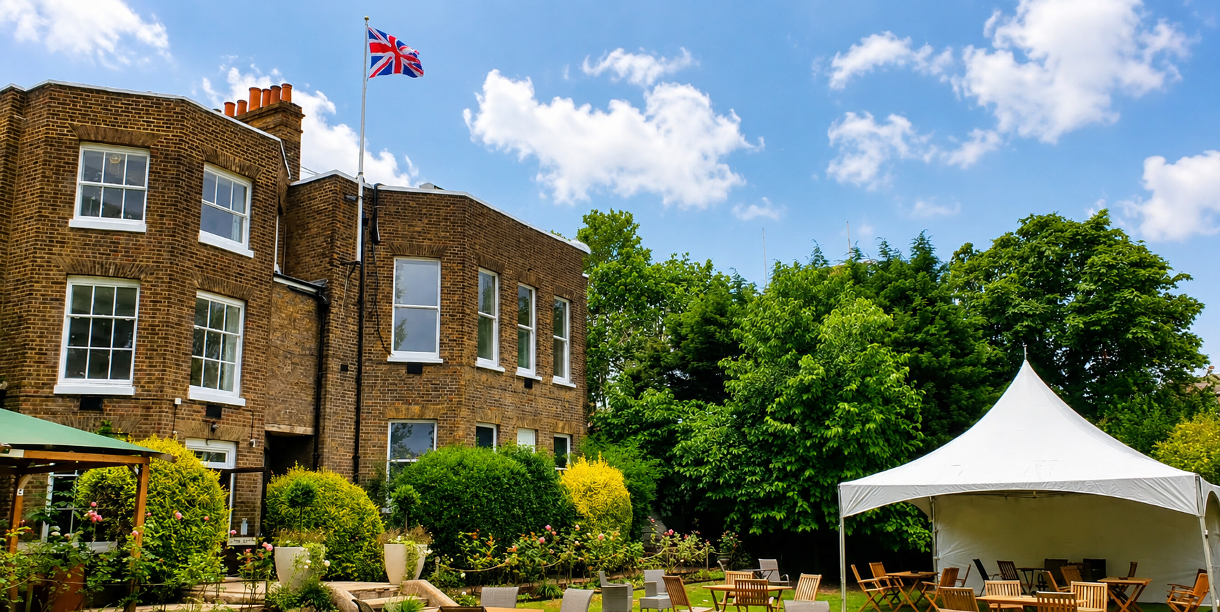 The Winchester House Club gardens on the Thames